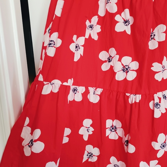 NWOT J. Crew Red White Cotton Midi Skirt Tiered Floral Flowy Stretch - Small - Picture 2 of 3